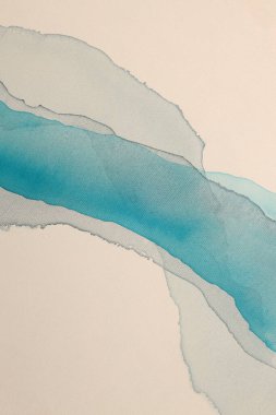 Art Smoke Watercolor, Acrylic Wave landscape flow painting canvas. Abstract texture blue, beige gray color curve background.