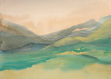 Art Smoke Watercolor, Acrylic Wave landscape flow painting canvas. Abstract grunge; dirty texture blue, beige color curve background.