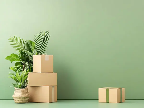 hediye kutuları ve beyaz arkaplanda yeşil yaprak
