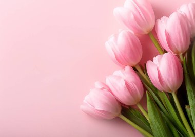 Pembe kâğıt üzerinde güzel pembe lale çiçekleri. en üstteki görünüm