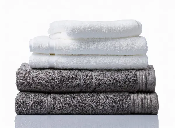 Beyaz arka plan üzerinde temiz yumuşak havlu yığını