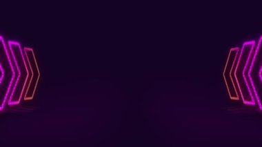 Neon space background video of racing neon arrows on dark surfaces