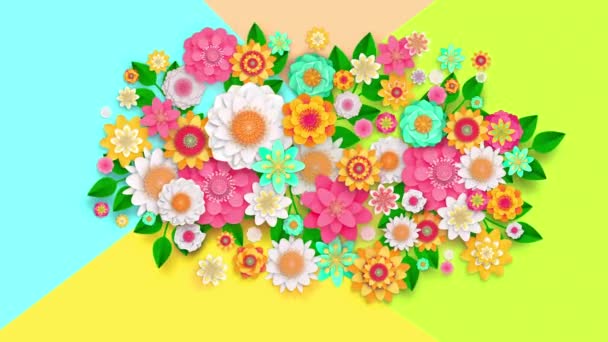 彩色花朵的3D渲染背景 有免费的复制空间 彩色动画花朵免费复制空间的化妆品背景 — 图库视频影像