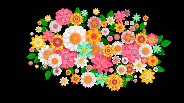Rengarenk Renkli Çiçeklerin Arka Planında Siyah Üzerinde Boş Alan — Stok fotoğraf