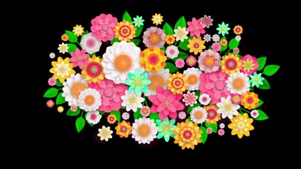 彩色动画花朵的背景 在黑色上有空隙 — 图库视频影像