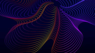 3D, parlayan çok renkli dalga ile soyut arkaplan oluşturma. Parlak hareketli çizgiler tasarım elemanı. Modern eğimli pürüzsüz dalga çizgileri. Uzay teknolojisi ve internetin gelecekteki teknolojisi kavramı.
