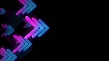 3D rengarenk neon platform sahnesi. Oklar gradyan turuncu arkaplanı gösteriyor. Fütürist teknoloji kavramı, uzay, İnternet ve Siber Pazartesi