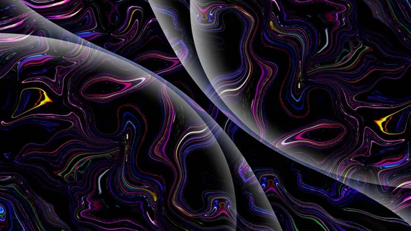 3Dレンダリング輝く多色波と宇宙抽象的な背景の暗い未来的な技術 — ストック写真