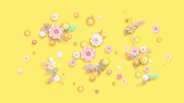 3Dレンダリング休日無料のコピースペースとイースターアニメーション 花や葉を持つポスター イースター幸せな家族の休日のアニメーション — ストック動画