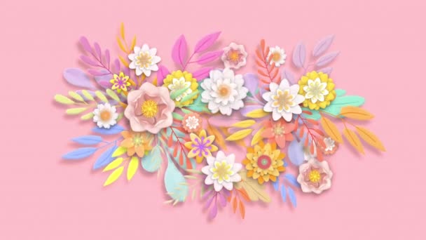 3D渲染假日复活节动画与免费复制空间 有花朵和叶子的海报 复活节快乐家庭假期动画 — 图库视频影像