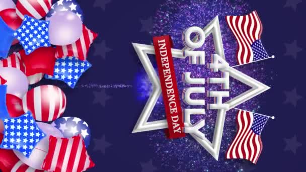 Amerikaanse Onafhankelijkheidsdag Animaties Met Amerikaanse Vlag Ballonnen Animatie Ons Onafhankelijkheidsdag — Stockvideo