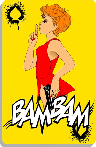 Girl Red Dress Black Gun Illustration Vector — Stock Photo, Image