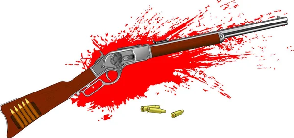 Vector Illustratie Van Een Winchester Geweer Een Bloederige Achtergrond — Stockvector