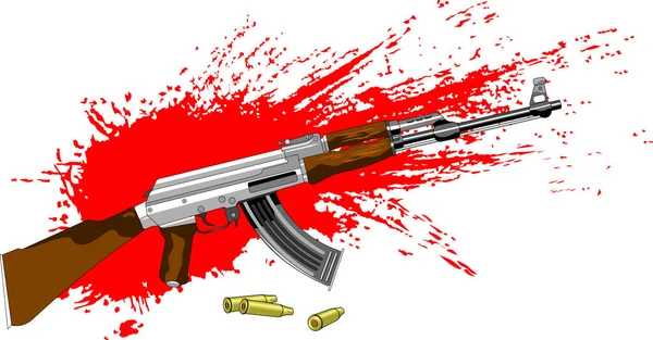 血だらけの背景に自動小銃のベクトルイラスト — ストックベクタ