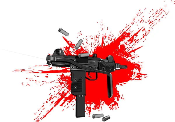Vektor Illustration Einer Schwarzen Uzi Pistole Auf Blutigem Hintergrund — Stockvektor