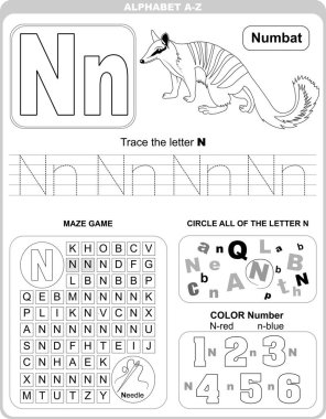 Alfabe öğrenmek için çalışma listesi. Çocuklar öğreniyor. N harfi