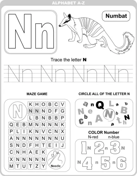 学习字母的工作表 孩子们学习材料 字母N — 图库矢量图片#