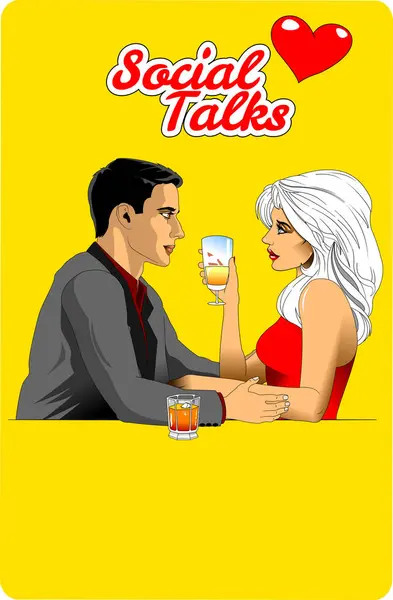 Couple Talking Quiet Cafe Vector Illustratio — Stock Photo, Image
