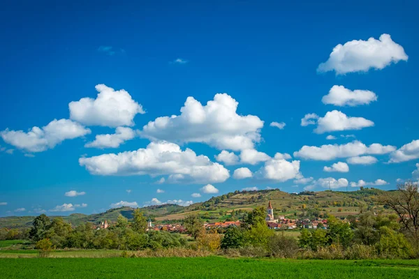 Villaggio Autunno Paesaggio Transilvania Romania Sulla Transylvanica — Foto Stock
