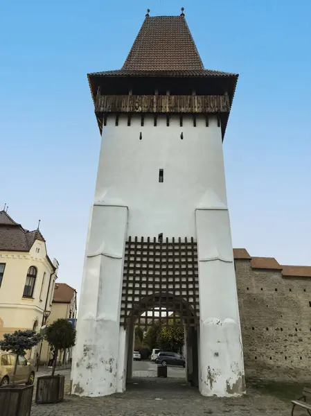 Medias Stad Provincie Sibiu Transsylvanië Roemenië Stadsmuur Toren Fortificatie Stockafbeelding