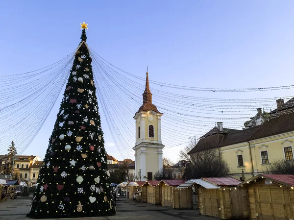 Targu Mures 罗马尼亚特兰西瓦尼亚市 圣诞树和市场 图库图片