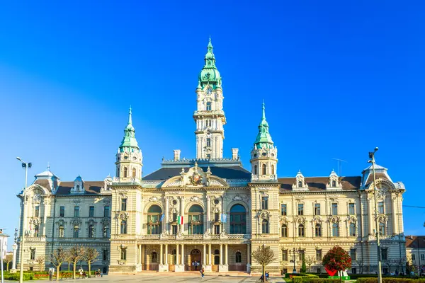 Gyor 匈牙利城市 阳光普照的市政厅大楼 图库图片