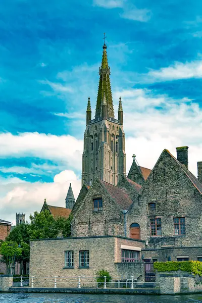 Věž Kostela Brugge Belgie Stock Snímky
