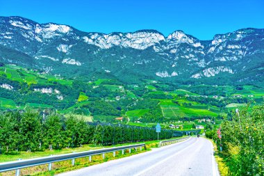 Kuzey İtalya 'da manzara, Alto Adige Güney Tyrol dağları ve elma bahçeleri