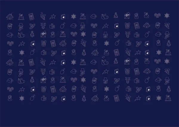 Счастливого Рождества Коллекция Символов Линейного Стиля Элемент Фонового Баннера Синем — стоковый вектор
