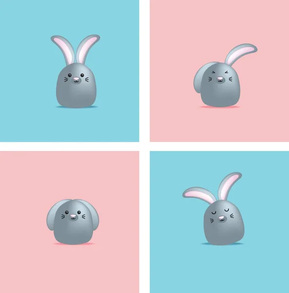 Cute Japanese Kawaii Style Vector Illustration Rabbit Bunny Pink Blue — ストックベクタ