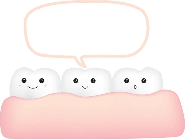 Cute Kawaii Style Vector Illustration Row Healthy Teeth White Background — Vettoriale Stock