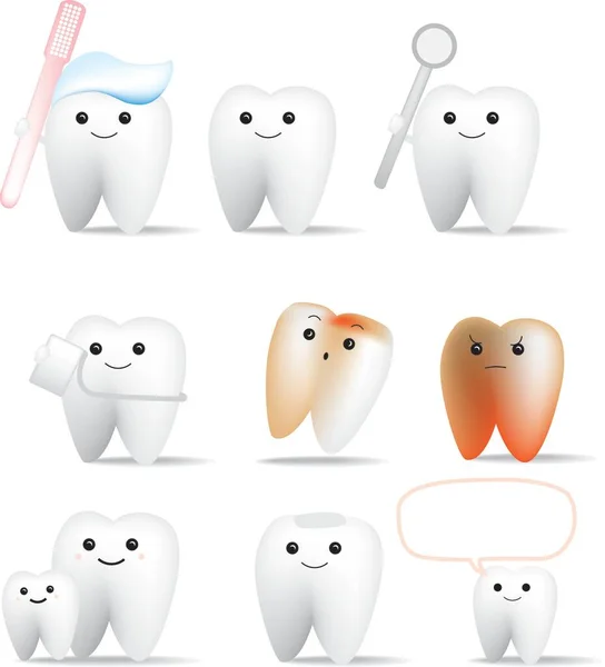Набір Різних Стоматологічних Іконок Мультиплікаційних Зубів Вектори Які Можна Змінювати — стоковий вектор