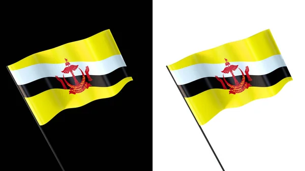 Bandeira Acenando Fundo Branco Preto Brunei — Fotografia de Stock