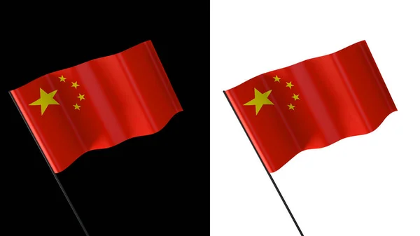 国旗在白色和黑色背景上飘扬 中国人 — 图库照片