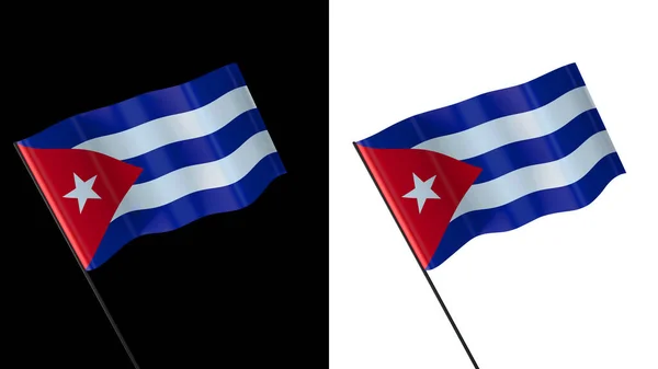 在白色和黑色背景上飘扬的国旗 Cuba — 图库照片