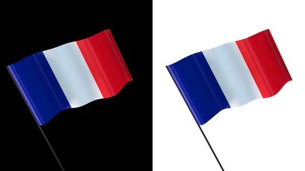 白と黒の背景に手を振る旗 フランス語 — ストック写真