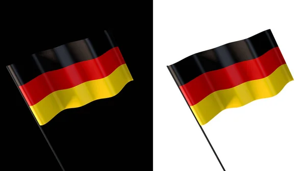 德国佬 在白色和黑色的背景上飘扬着国旗 — 图库照片