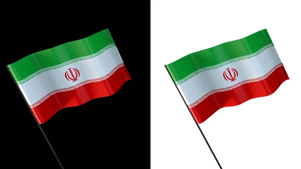 Flag Waving White Black Background Iran — Fotografia de Stock