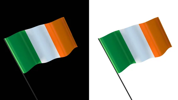 白と黒の背景に手を振って旗 アイルランド — ストック写真