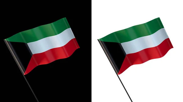 Flag Waving White Black Background Kuwait — Stock Photo, Image