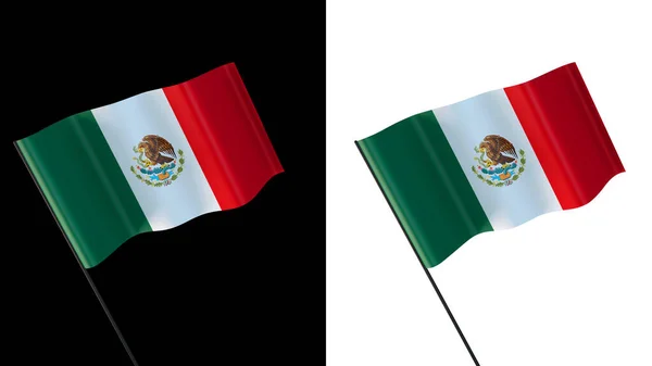 メキシコの白と黒の背景に手を振る旗 — ストック写真