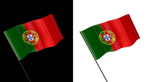 Flag Waving White Black Background Portugal —  Fotos de Stock
