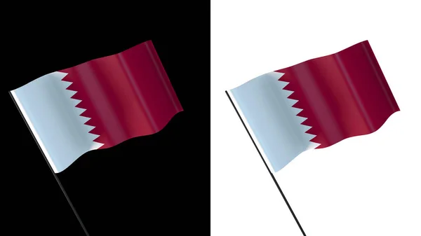 Flag Waving White Black Background Qatar — 스톡 사진