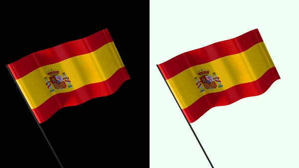 旗帜在白色和黑色的背景上飘扬 Spain — 图库照片