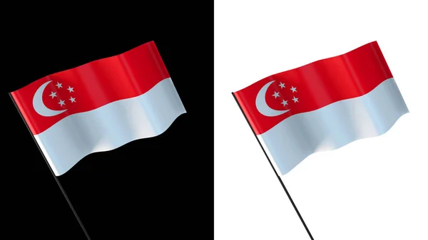 白と黒の背景に手を振って旗 シンガポール — ストック写真