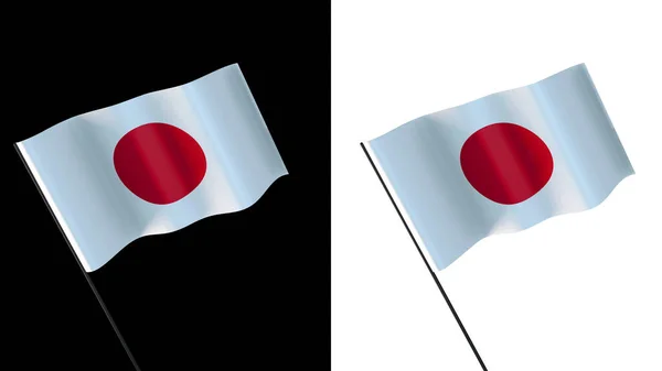 Vlajka Mává Bílém Černém Pozadí Japonsko — Stock fotografie