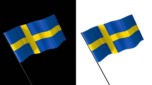 Flaga Machająca Białym Czarnym Tle Szwecja — Zdjęcie stockowe