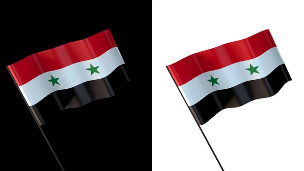 Beyaz Siyah Arka Planda Dalgalanan Bayrak Suriye — Stok fotoğraf