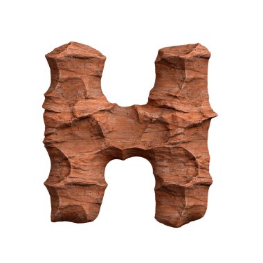 Çöl kumtaşı harfi H - büyük 3d kırmızı kaya yazı tipi beyaz arka planda izole edilmiş. Bu alfabe yaratıcı çizimler için mükemmel. Arizona, jeoloji ve çöl ile sınırlı değil....
