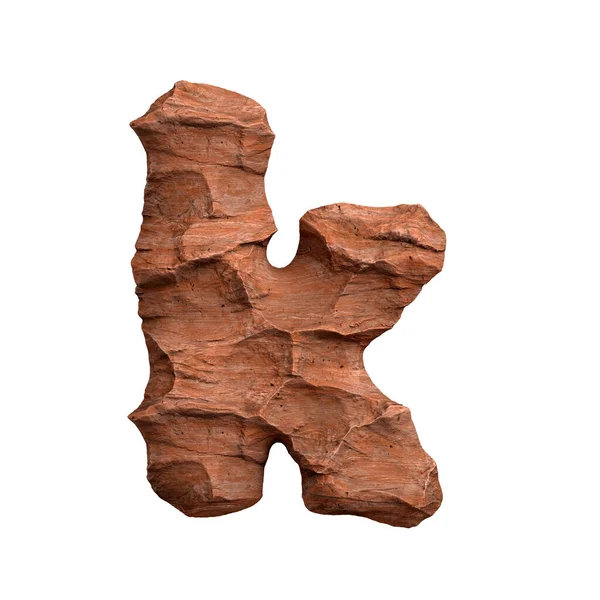 砂漠の砂岩の手紙K 白い背景に隔離された3D赤い岩のフォント このアルファベットは 関連する創造的なイラストに最適ですが アリゾナ 地質学 砂漠に限定されません ストック写真